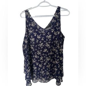 Lane Bryant 14  Top Floral Navy Blouse